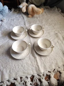 4 Ivory Wedgwood Patrician Coffee/Tea & Underplate Sets Ivory Fine Bone China - Picture 1 of 19