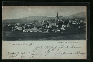Mondschein-AK Löbau i. Sa., Gesamtansicht mit Kirche 1899  - Picture 1 of 2