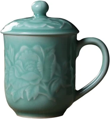 Tazas de té 13 oz tazas de café con tapa porcelana 1 unidad (paquete de 1), 01-azul cielo  Foto 1 de 4