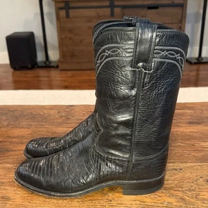 Mens Justin Black Western Exotic Lizard Pull On Roper Boots 3112 Size 7 - Picture 1 of 7