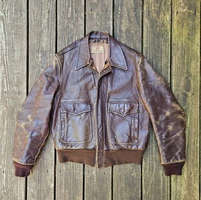 Vintage 1940s-50s Bond Style Manor Horsehide A-2 Flight Jacket Brown Size 40 - Image 1 of 4