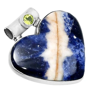Joyería colgante de plata de ley 925 con sodalita y peridoto corazón premium P-1300 - Imagen 1 de 5