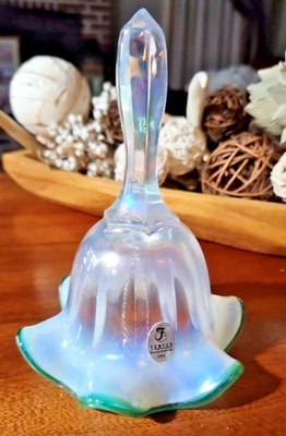 Vintage Fenton Opalescent  Floral Hand Painted/Signed Ruffled Base Bell - Image 1 of 4