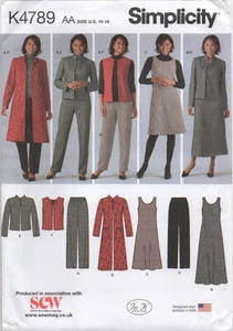 Simplicity Sewing Pattern 4789 Coat Jacket Trousers & Dress Size 10 - 18 New - Picture 1 of 13