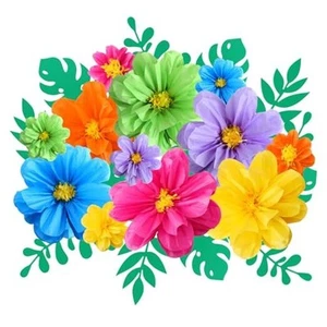 12 Pcs 10" 20" Giant Mexican Paper Flowers and 16 Pcs Leaves, Large Colorful - Picture 1 of 8