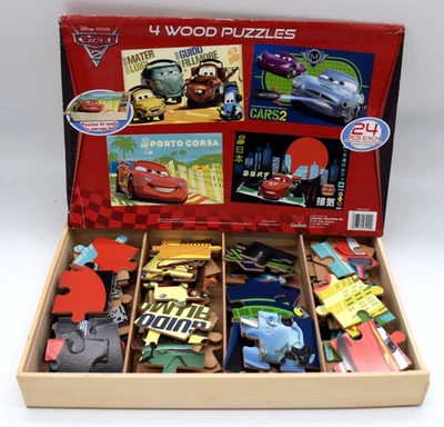 Disney Pixar Cars 2 — 4 деревянные головоломки — по 24 штуки каждая с лотком для хранения - Изображение 1 из 4