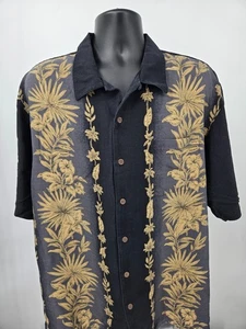 Tommy Bahama Hawaiian Shirt XL Black Floral Silk Lounge Camp Beach Casual Men - Picture 1 of 14
