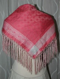 64x64 rosa weisses Dirndl Trachten Tuch geknöpften Fransen - Bild 1 von 2