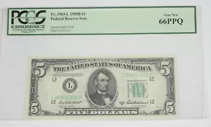1950-B $5 San Francisco FRN PCGS Gem New 66 PPQ L-B block Fr#1963-L - Picture 1 of 4