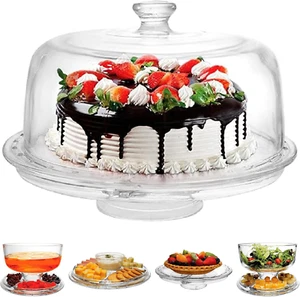 EXTRA LARGE (12") 6 in 1 Acrylic Cake Stand with Dome Lid Multifunctional Servin - Picture 1 of 9