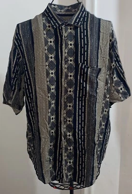 Marquis Mens Tribal Hawaiian Style Brown Black Shirt Geometric Floral Print Sz L - Image 1 of 4
