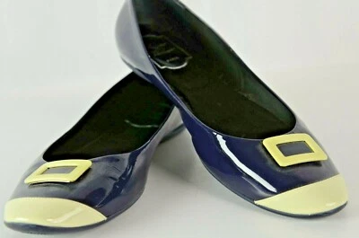 Zapato Roger Vivier Para Mujer Azul Lacado Puntera Puntera Plana Talla 40 Cuero Italia 10 EE. UU. Foto 1 de 4