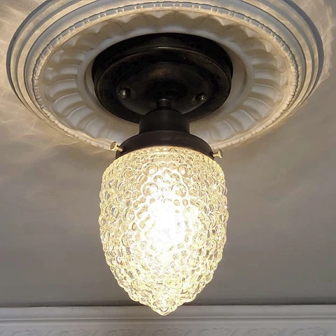 970b Antique/Vtg 20s 40s Hobnail Glass Ceiling Light Fixture Globe hall porch Cover