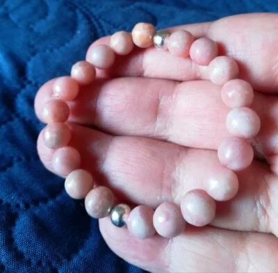 BRACCIALE PERUVIANO OPALE ROSA NATURALE DELLE ANDE SFACCETTATO E PERLINE ARGENTO - Immagine 1 di 4