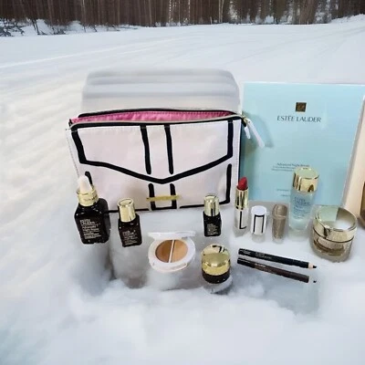 PAQUETE ESTEE LAUDER (12) Bolsa Adv Reparación Nocturna, Loción para la Piel, Lápices de Labios y Rubor Foto 1 de 4