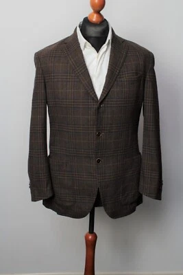Cantarelli men's 3 btn check wool tweed brown jacket US40/IT50 - Image 1 of 4