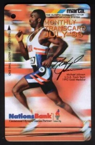 Monats-Transkarte Olympiasieger: Michael Johnson, läuft. Transitkarte Juli '96 - Bild 1 von 2