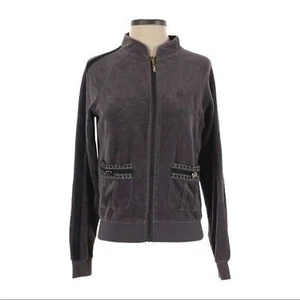 Chaqueta deportiva Hale Bob de terciopelo gris suave atletismo cremallera completa talla S - Imagen 1 de 10