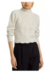 Luxurious 100% Cashmere Pointelle Mock Neck Sweater By Aqua in Oatmeal XXL - Picture 1 of 7