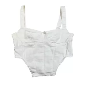 Zara White Denim Corset Top Cropped Size Large Romantic Gothic Bridal Bridesmaid - Picture 1 of 5