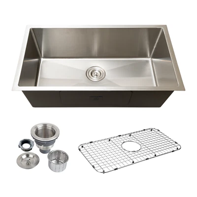 KBFMORE 12 Inch Deep 30 Inch Wide 18 Gauge Undermount or Topmount laundry utility sink