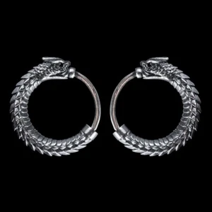 Oxidized Silver Ouroboros Earrings Snake Huggie Hoop Earrings Jewelry Gifts - Picture 1 of 9