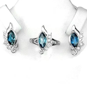 Blue Topaz Set London 925 Silver. Ring, Earrings - Picture 1 of 1