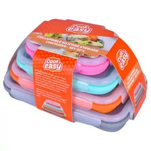 4Pcs Set Silicone Food Storage Containers Collapsible Flat Box Camping Lunch Box - Picture 1 of 8