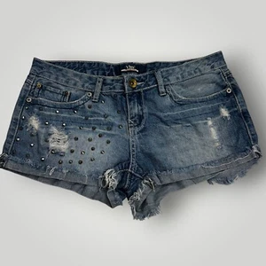 Pantaloncini corti YMI Cheeky Distressed Denim - taglia 9 - blu lavaggio medio impreziositi - Foto 1 di 12