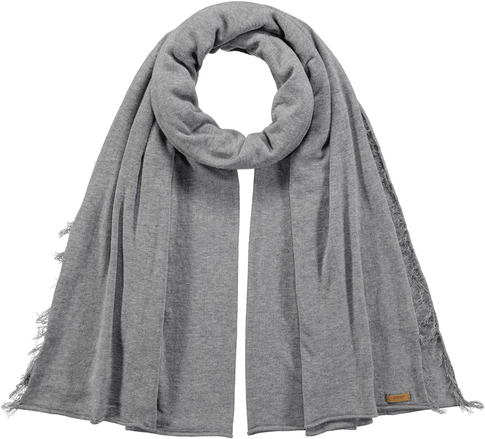 Barts Bufanda Puesta de Sol Bufanda Gris Liso Tejido Fino Flecos Logopatch Foto 1 de 1