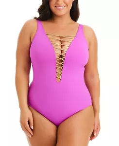 Bleu by Rod Beattie Plus Size Kore Lace-Up One-Piece Swimsuit Women's Size 18W - Picture 1 of 2