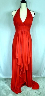 Vestido de Noche Formal de Seda Halter Mandarina NICOLE MILLER con Entrenamiento - Talla 2 Foto 1 de 4