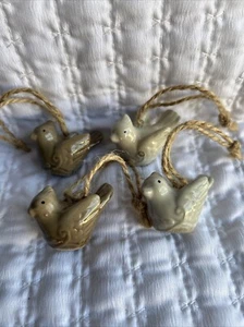 4 Natural Chalet Cream & Beige 2” Stone Hanging Bird Hen Christmas Ornaments - Picture 1 of 20