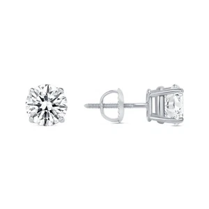 2.50 Ct Created Diamond Round Real 14K White Gold Earrings Studs Screw Back - Picture 1 of 3