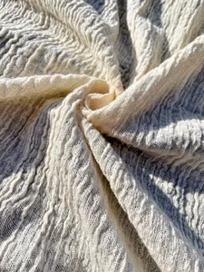 Neutral Stretchy Crinkle Cotton Fabric By 2 Yards, Textured Surface - Picture 1 of 20
