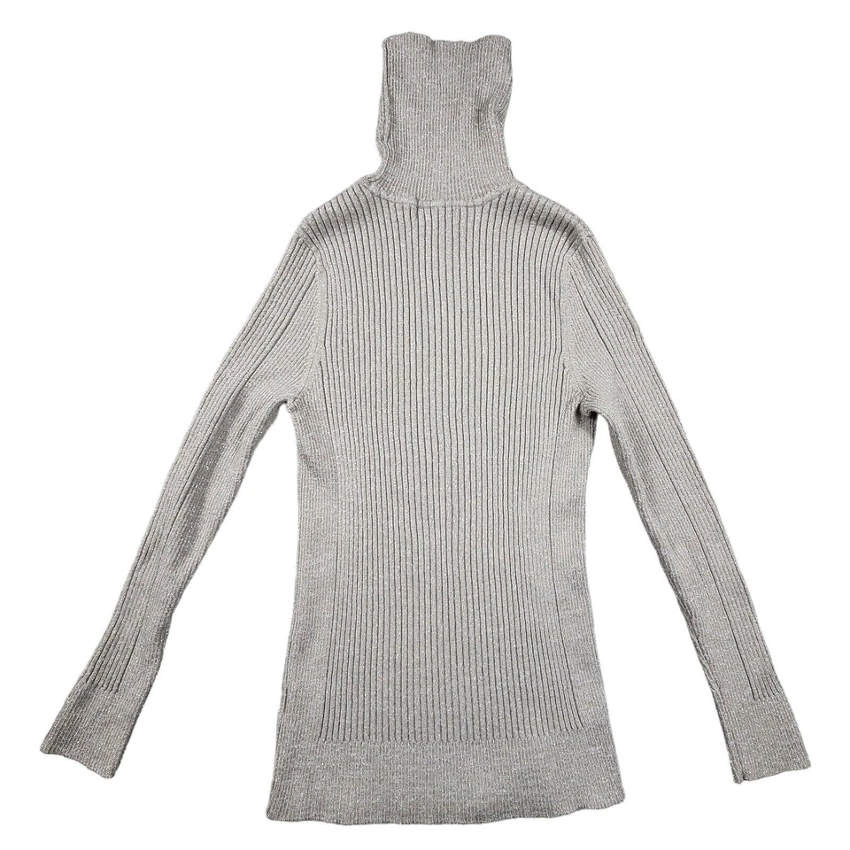 Camisa Covington Manga Larga Acanalada Cuello Alto Delgada Mujer Pequeña Mediana Grisácea Foto 1 de 4