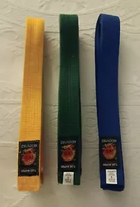 Lot of 3 Juka D Martial Arts Belts Karate Taekwondo Jujitsu Yellow, Green, Blue - Picture 1 of 5