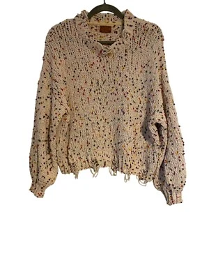 Pol Sweater Women M Multicolor Marled Knit Distressed Artsy Comfy Fall Hippie - Image 1 of 4