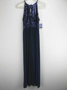Blue Sequin NW Nightway Dress Gown Size 4P (K6) - Picture 1 of 5