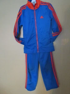 Conjunto de chaqueta y pantalón deportivo ADIDAS para niños talla 6 con cremallera AZUL BRILLANTE Y NARANJA ribete - Imagen 1 de 10