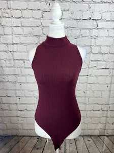 Nasty Gal One Piece Bodysuit Women Size 4 Maroon Polyester Mock Neck Sleeveless - Picture 1 of 7