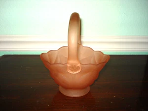 Vintage Oval Frosted Pink Glass Basket Candy Dish - Picture 1 of 4