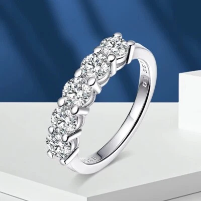 4mm D Color Moissanite Ring Engagement Band 925 Sterling Silver 18K Gold Plated - Image 1 of 4