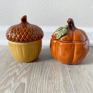 Acorn & Pumpkin Ceramic Candle Set Toasted Hazelnut Pumpkin Spice New W/Out Box - Picture 1 of 5