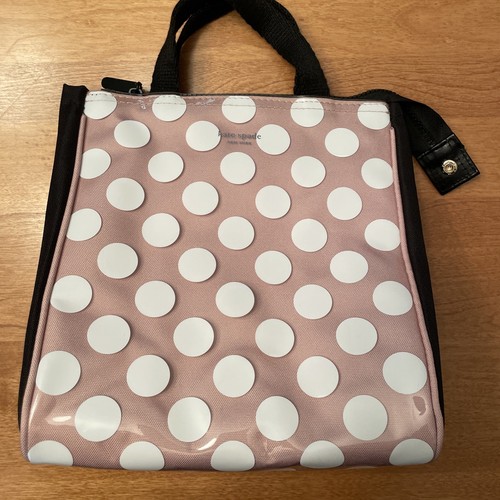 Borsa piccola pranzo Kate Spade New York a pois in tela rivestita in vinile nuova senza etichette