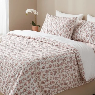 The Farmhouse Rachel Ashwell Pink Floral QUEEN Cotton Sheet Set Garment Wash - Image 1 of 4