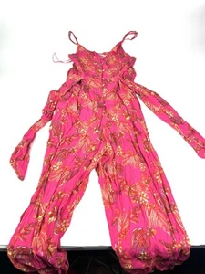 Free People Jumpsuit Hot Pink Floral Pockets 100% Viscose Women's Size 4 (Small) - Picture 1 of 9