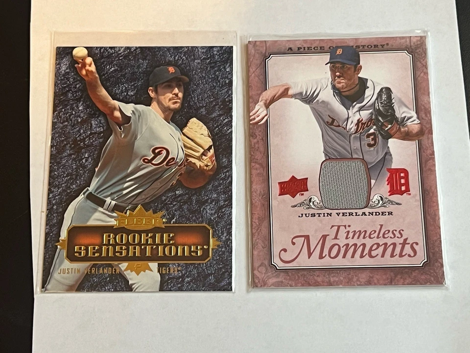 2008 Upper Deck  Timeless Moments Justin Verlander Relic Red & Rookie Sensation - Image 1 of 3