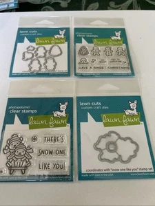 NUOVO set di timbri Lawn Fawn TINY GINGERBREAD & SNOW ONE LIKE U e fustelle in metallo abbinate - Foto 1 di 5