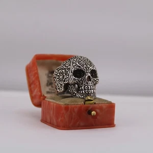 B19.3 Heavy Sterling Silver Sugar Skull Ring Men's Size V 19.3g Day of the Dead - Picture 1 of 8